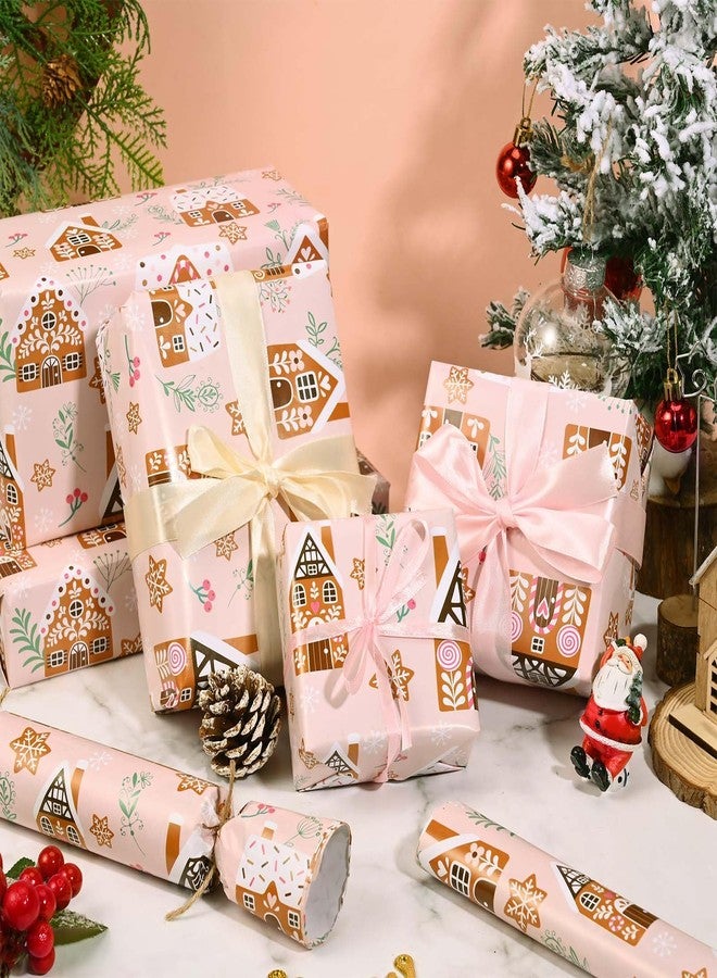 Bolsome 12 Sheets Christmas Wrapping Paper Pink Gingerbread House Snowflake Folded Flat Gift Wrap Paper for Winter Christmas DIY Crafts Gift Wrapping, 20" x 28" (Gingerbread House) - Image 5